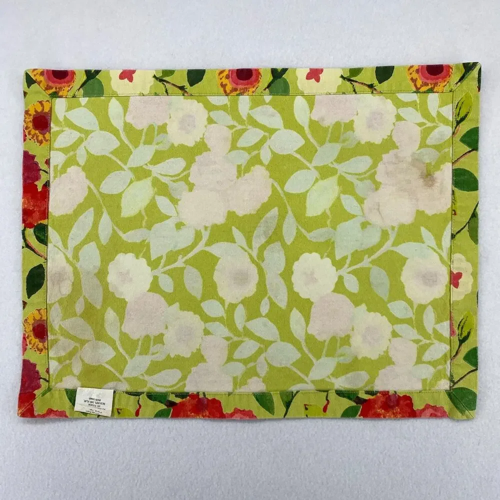 CRATE & BARREL Set of 6 Louise Placemats Floral Heavy Woven Cotton Green 14